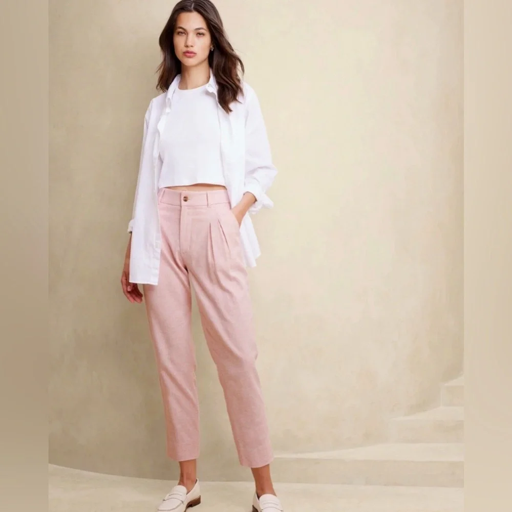BANANA REPUBLIC Linen Blend Herringbone Pleated Pants - Size 4